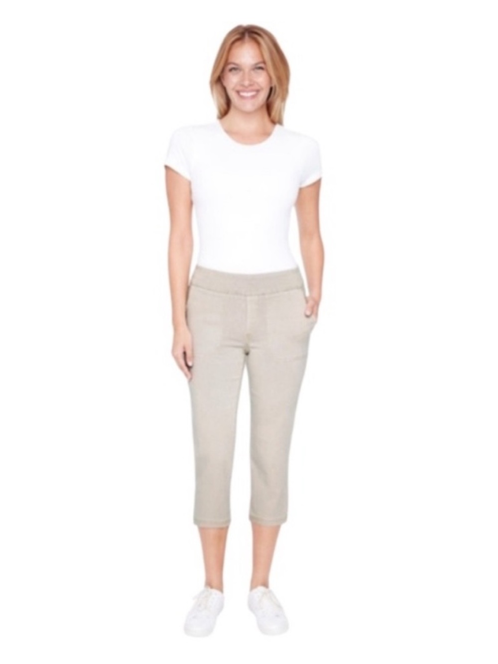 NWT Up! Pull On Stretch Capri Pants Tan Size Large